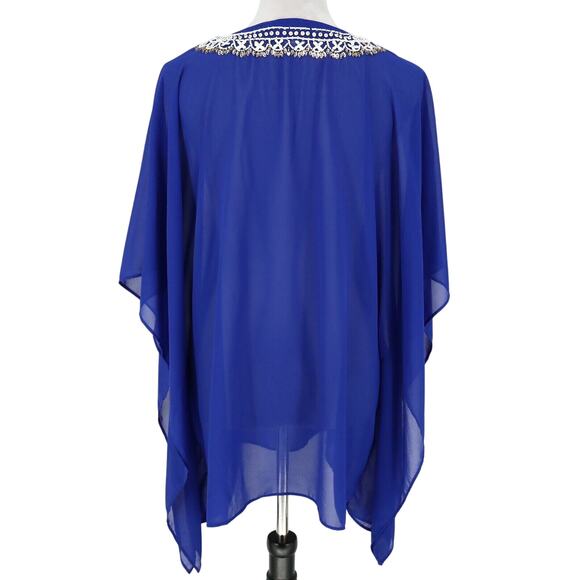 Chicos Top Womens Small Medium Blue Beaded Blouse Chiffon Lined Batwing Sleeves - Picture 2 of 13